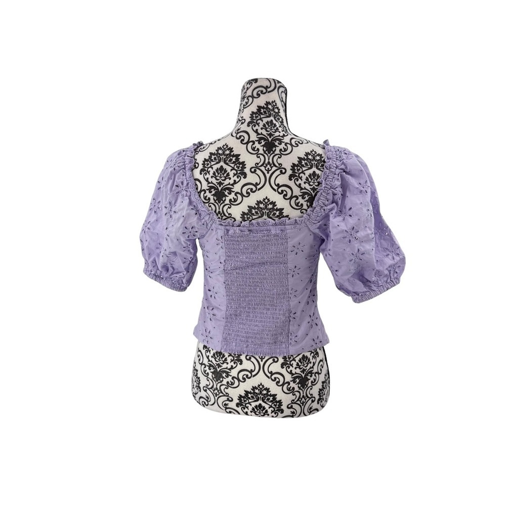 GAP Puff Sleeve Eyelet Shirt in Purple Lotus - Picture 9 of 13